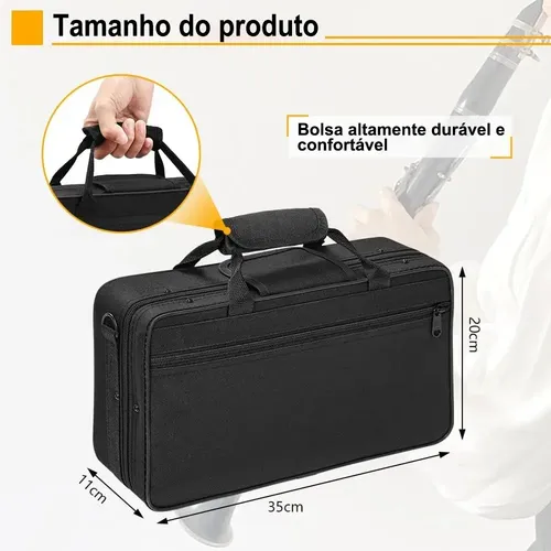 Kit Clarinete Si Bemol Bb 17 Chaves Estojo Case Luxo Preto