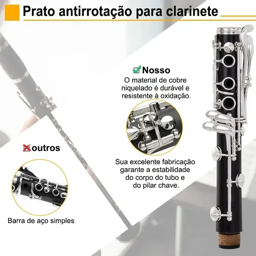 Kit Clarinete Si Bemol Bb 17 Chaves Estojo Case Luxo Preto