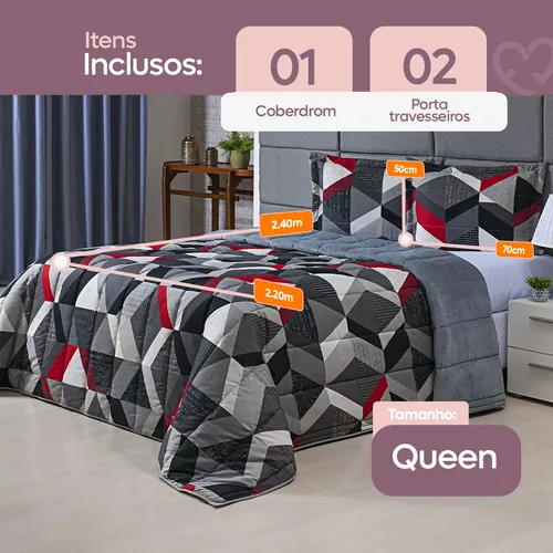 Kit Coberta Casal Queen Edredom 3 Peças Dupla Face 400 Fios