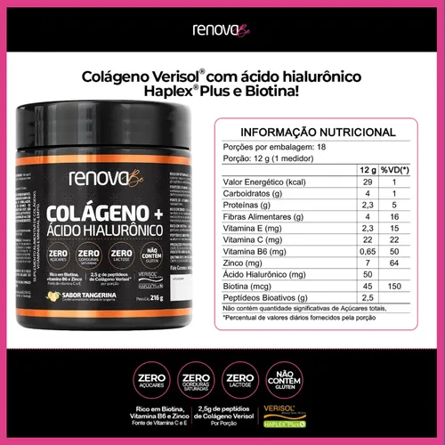 Kit Colágeno Hidrolisado Verisol Ácido Hialurônico Renova Be