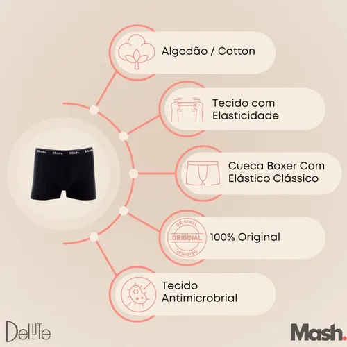 Kit Com 10 Cuecas Boxer Algodão Cotton Masculina Adulto Mash