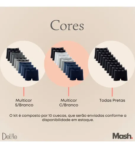 Kit Com 10 Cuecas Boxer Algodão Cotton Masculina Adulto Mash