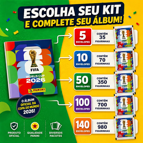 Kit Com 10 Envelopes 3o Lote 70 Cromos Copa Do Mundo Fifa 26