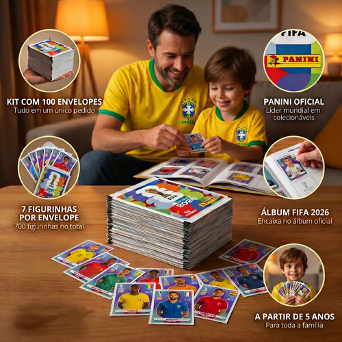 Kit Com 100 Envelopes Lacrados Para Colecionar Figurinhas da Copa Do Mundo FIFA 2026 Panini