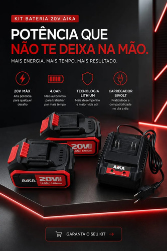 Kit Com 2 Baterias Lithium 4.0ah Carregador Bivolt Aika Mz