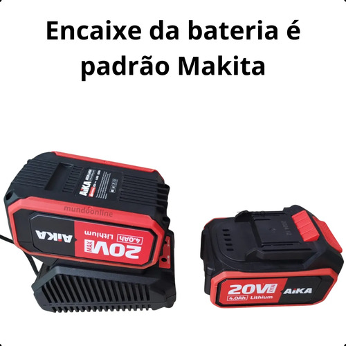 Kit Com 2 Baterias Lithium 4.0ah Carregador Bivolt Aika Mz