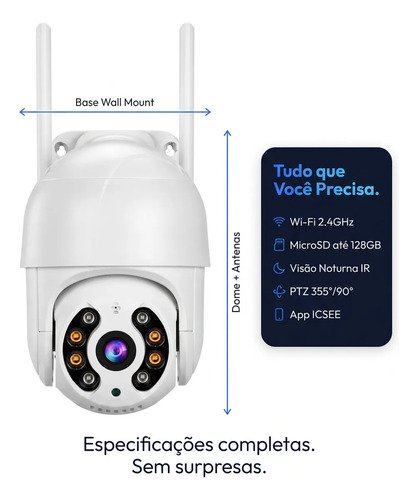 Kit Com 2 Câmeras De Segurança Ip Wifi A8 Full Hd Icsee Ptz 355° Com Visão Noturna Áudio Bidirecional Ip66 Monitoramento Remoto Para Celular Android E iPhone