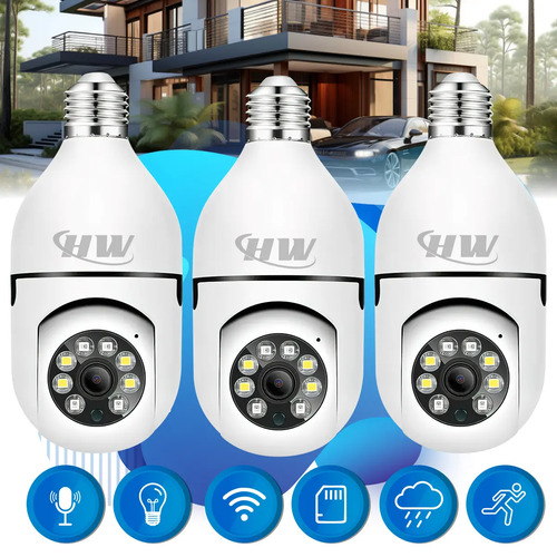 Kit com 3 cameras lampada wi fi hw full hd para vigilancia n