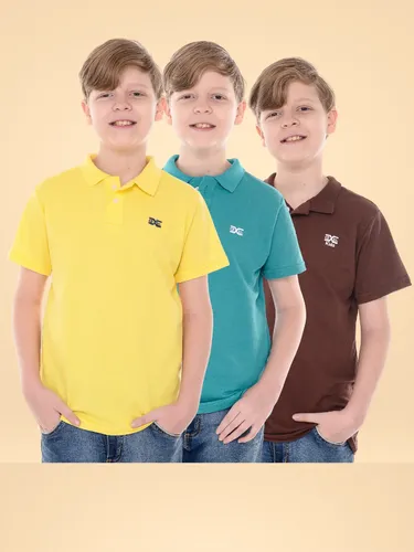 Kit com 3 camisa infantil polo piquet algodao menino 4 ao 14