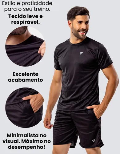 Kit Com 3 Conjuntos Academia Masculino Dry Fit Shorts+camisa
