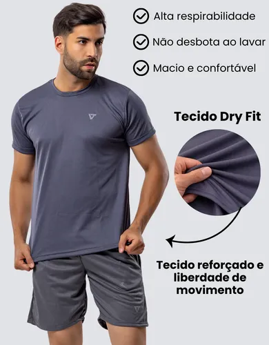 Kit Com 3 Conjuntos Academia Masculino Dry Fit Shorts+camisa