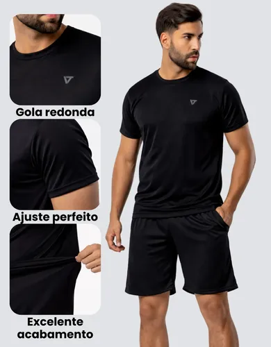 Kit Com 3 Conjuntos Academia Masculino Dry Fit Shorts+camisa