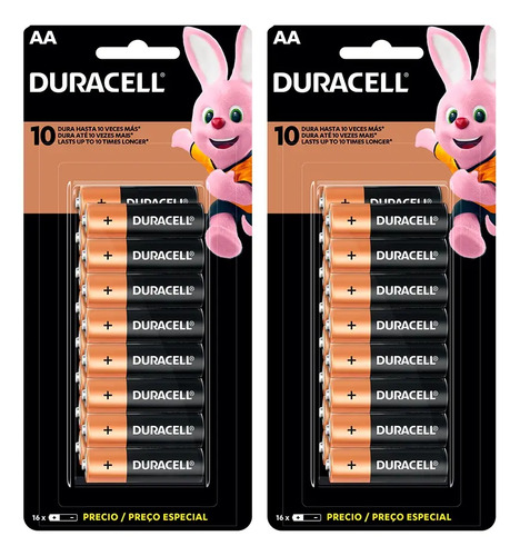 Kit com 32 pilhas alcalinas aa pequenas duracell 1