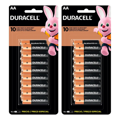 Kit com 32 pilhas alcalinas aa pequenas duracell 1