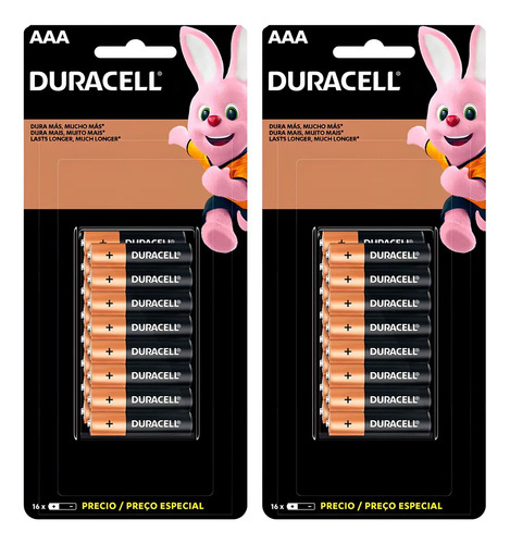 Kit com 32 pilhas alcalinas aaa duracell