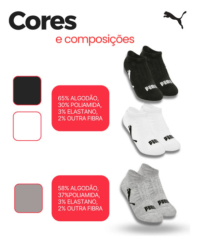 Kit Com 9 Pares Meias Sapatilha Invisível Ou Cano Curto Puma