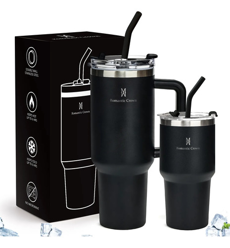 Kit copo termica inox 1200ml 600ml com tampa e inox canudo