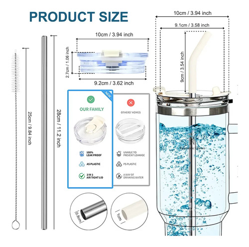 Kit Copo Térmica Inox 1200ml & 600ml Com Tampa E Inox Canudo