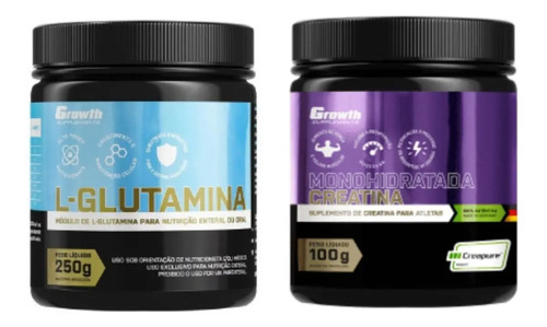 Kit Creatina Creapure (100g) + Glutamina (250g) - Growth Sabor Natural