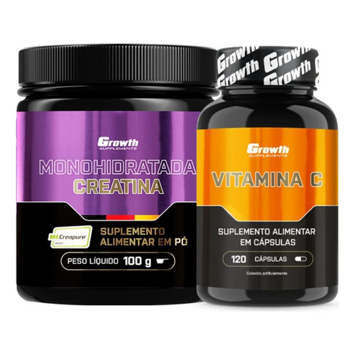 Kit creatina pura 100g creapure vitamina c 120 capsulas grow 1