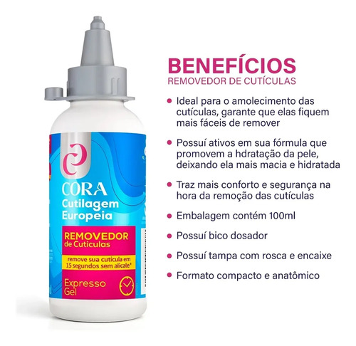 Kit Cutilagem Europeia Manicure Remove Cuticula Sem Alicate Profissional Cora