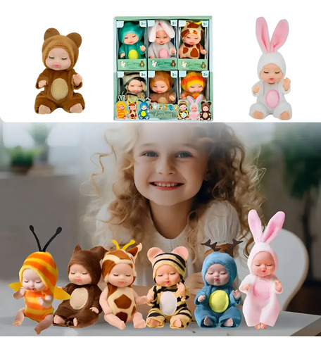 Kit de 6 mini bonecas articuladas allari com pijama de anima