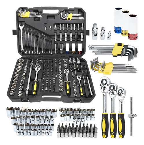 Kit de ferramentas profissional com 222 pecas e maleta de cr