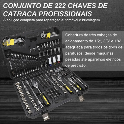 Kit de Ferramentas Profissional com 222 Peças e Maleta de Cromo Vanádio