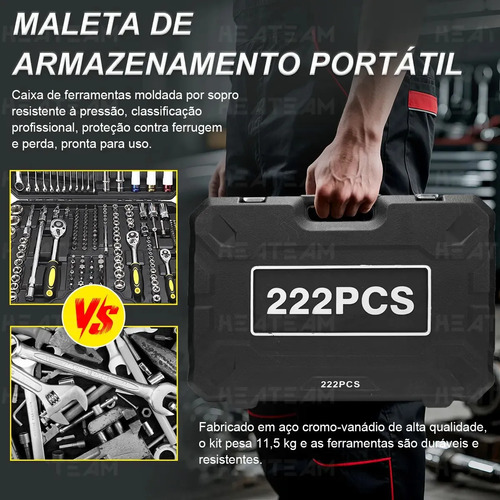 Kit de Ferramentas Profissional com 222 Peças e Maleta de Cromo Vanádio