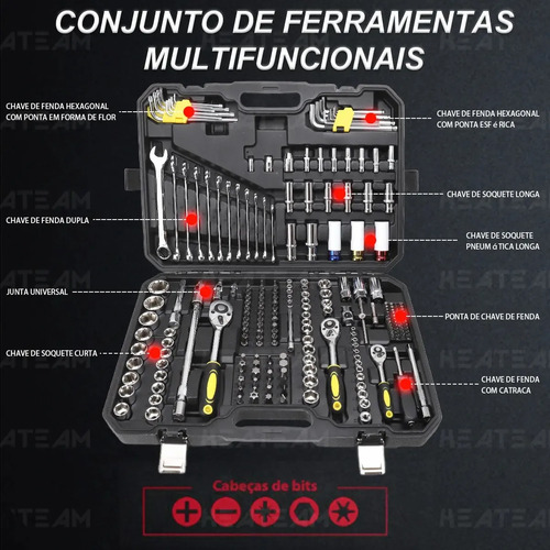Kit de Ferramentas Profissional com 222 Peças e Maleta de Cromo Vanádio