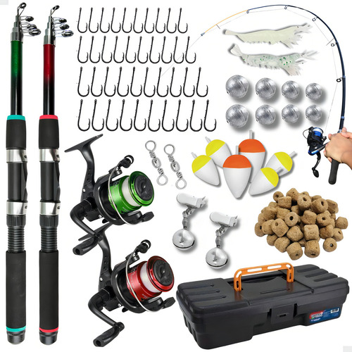 Kit de pesca pescamping com 2 varas telescopicas e 2 molinet
