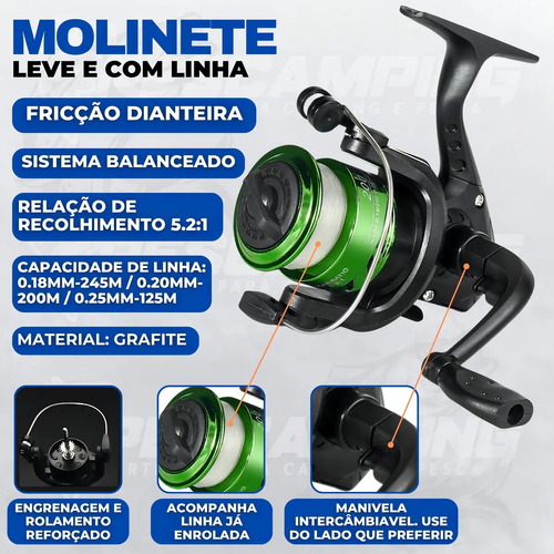 Kit de Pesca Pescamping com 2 Varas Telescópicas e 2 Molinetes, Maleta Completa para Pescaria