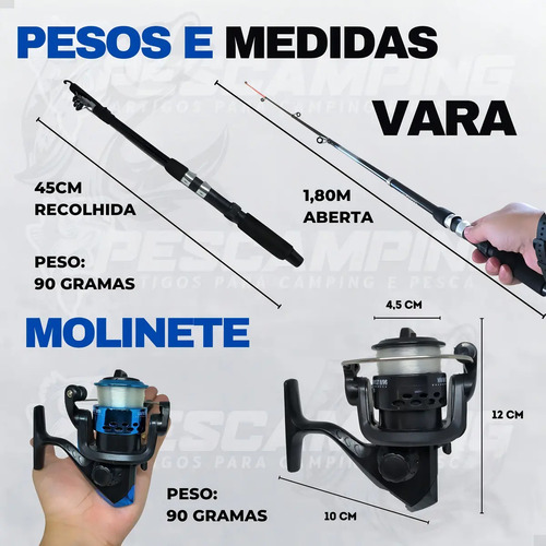 Kit de Pesca Pescamping com 2 Varas Telescópicas e 2 Molinetes, Maleta Completa para Pescaria