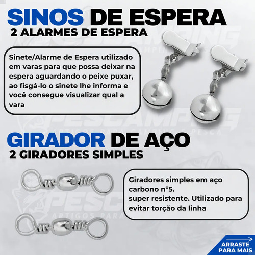 Kit de Pesca Pescamping com 2 Varas Telescópicas e 2 Molinetes, Maleta Completa para Pescaria