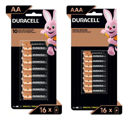 Kit duracell com 16 pilhas aa e 16 pilhas aaa