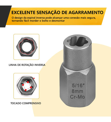 Kit Extração De Parafuso E Porca De Impacto Extrato 14 Pcs