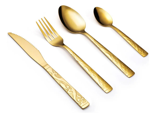 Kit Faqueiro Dourado Luxo Jogo Talheres Inox 24pçs + Maleta