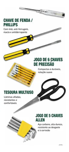 Kit Ferramentas 27 Peças Completo Alicates Martelo Multiuso