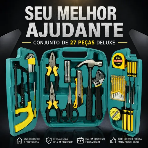 Kit Ferramentas 27 Peças Completo Alicates Martelo Multiuso