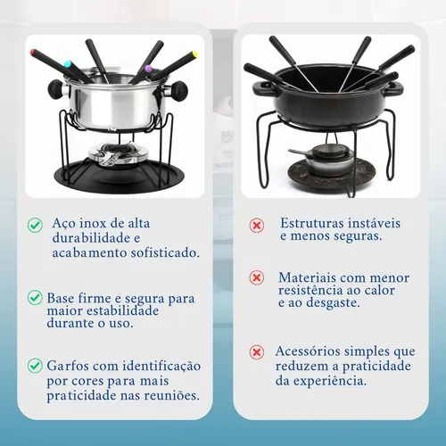 Kit Fondue 11 Peças Jogo De Panela Para Fondue 6 Pessoas