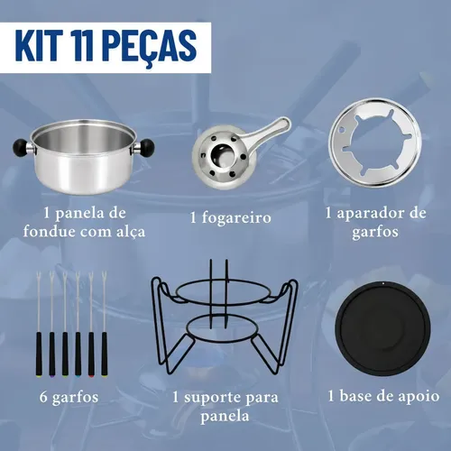 Kit Fondue 11 Peças Jogo De Panela Para Fondue 6 Pessoas