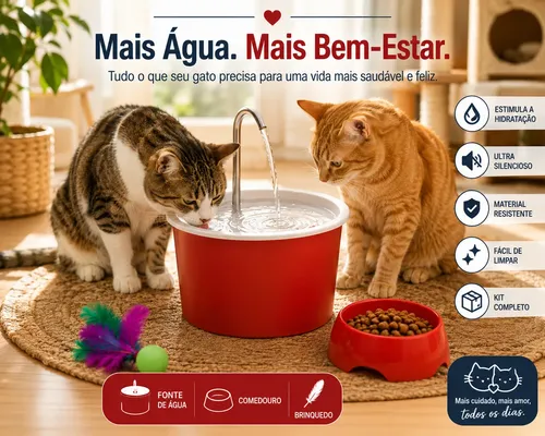 Kit Fonte Bebedouros Para Gatos 1,5l Com Comedouro 600ml