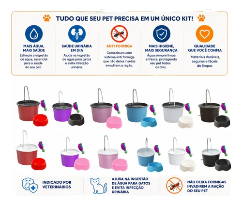 Kit Fonte Bebedouros Para Gatos 1,5l Com Comedouro 600ml