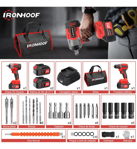 Kit Furadeira E Parafusadeira Chave De Impacto Brushless