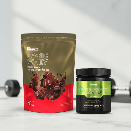 Kit growth whey protein basic chocolate 1kg creatina monohid 1