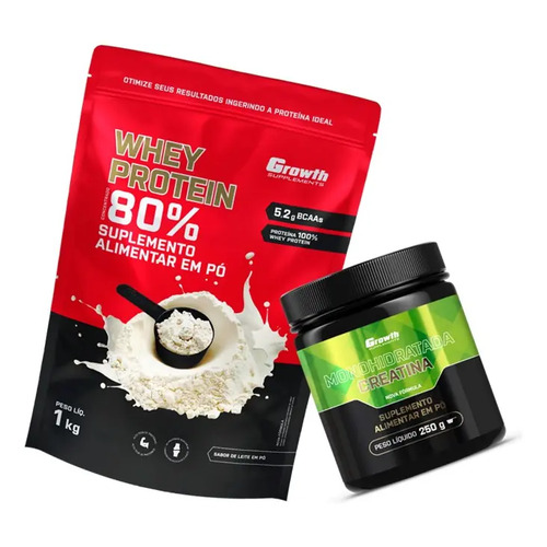 Kit growth whey protein concentrado leite em po 1kg creatina 1