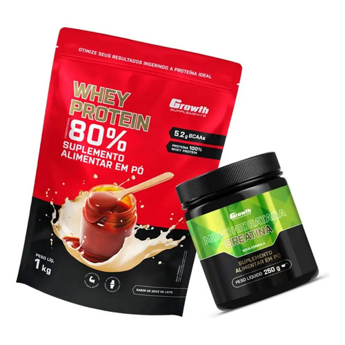 Kit growth whey protein doce de leite 1kg creatina monohidra 1