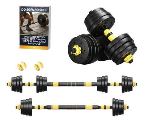 Kit halteres 3 em 1 peso musculacao ate 40kg ajustavel preto