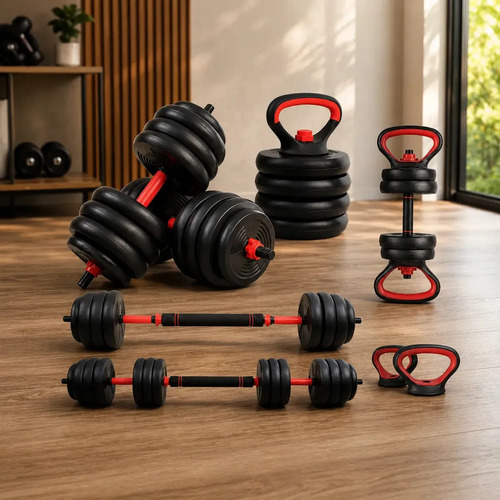 Kit halteres 6 em 1 40kg peso regulavel barra kettlebell aca