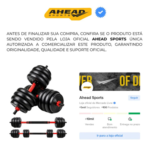 Kit Halteres 6 Em 1 Peso Musculação Até 40kg Ajustável Halter, Kettlebell, Anilha Cor Preto-Vermelho + E-book